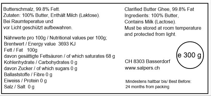 Salpers Clarified Butter Ghee - 300g - salpers.ch