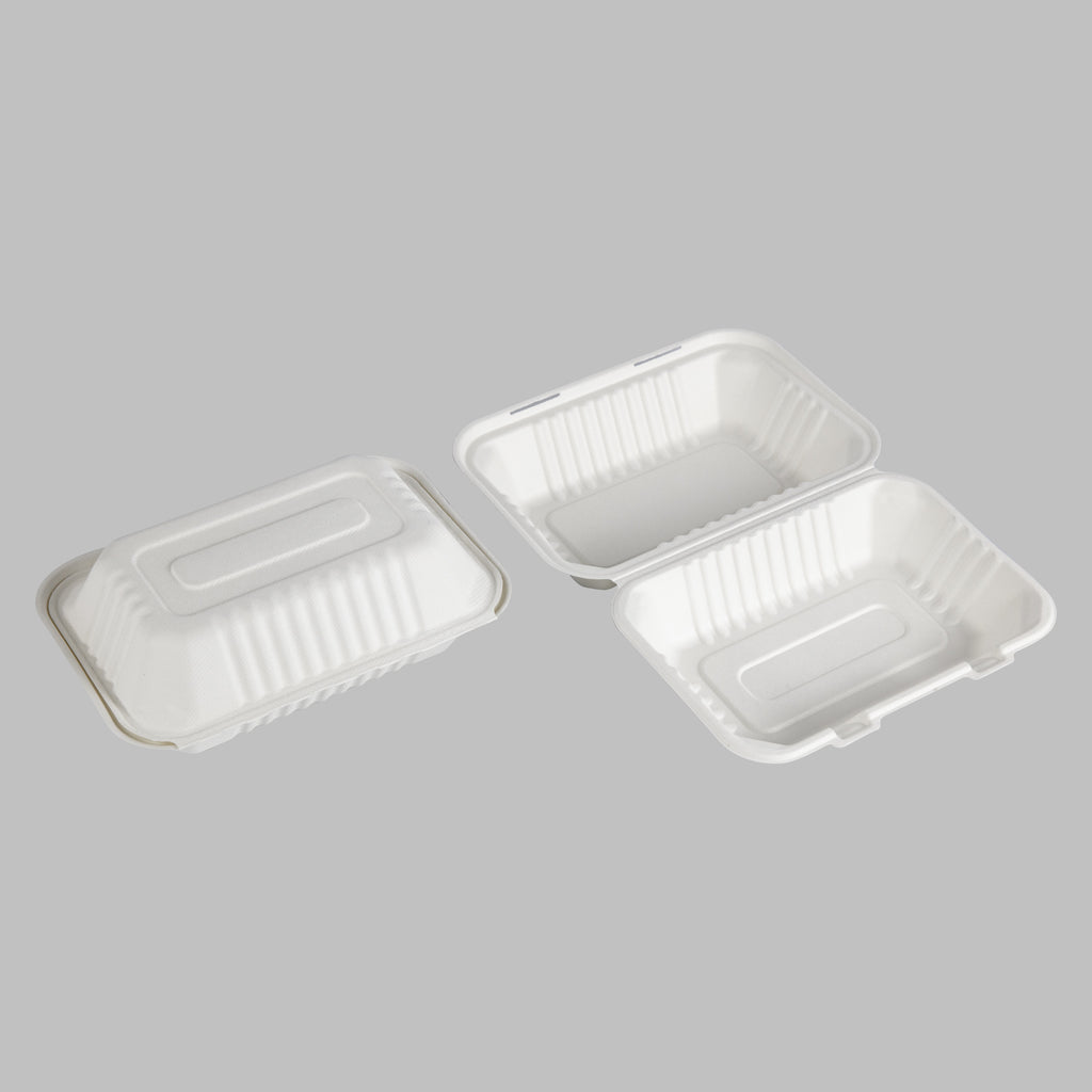 Sugarcane Bagasse - Clamshell Box- White - 1000ml - 50 Pcs - salpers.ch