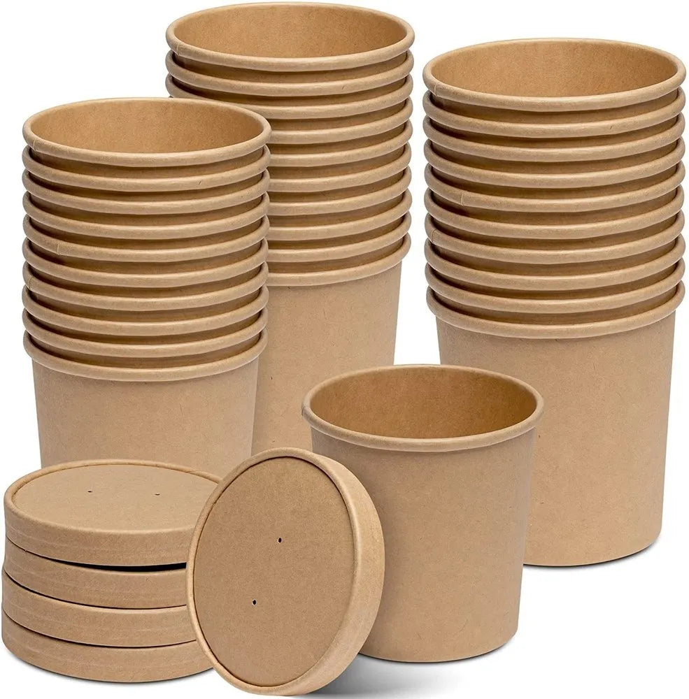 Kraft Paper Tub with Lid - Brown - 500ml - 50 Pcs - salpers.ch