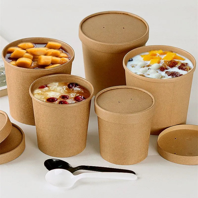 Kraft Paper Tub with Lid - Brown - 750ml - 50 Pcs - salpers.ch